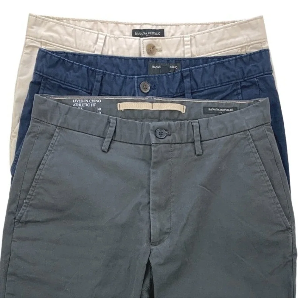 Banana Republic Chino Slim Athletic Pants Mens 31x30 Beige Navy Gray Lot of 3